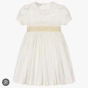 Classic Ivory Dress with Gold Smocked Waistband